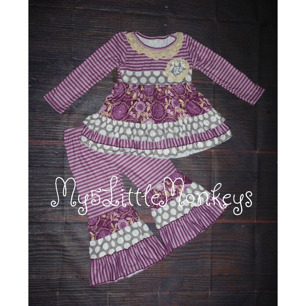 Boutique Floral Tunic & Bell Bottoms Purple Outfit Set